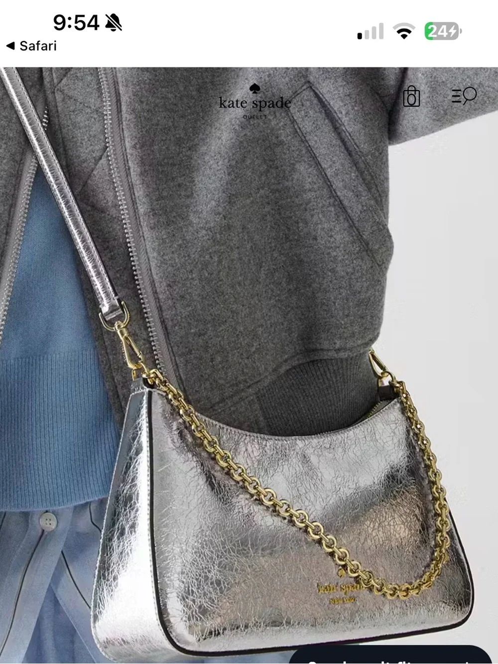 kate spade Silver Metallic Shoulder Bag with Gold Chain Strap
